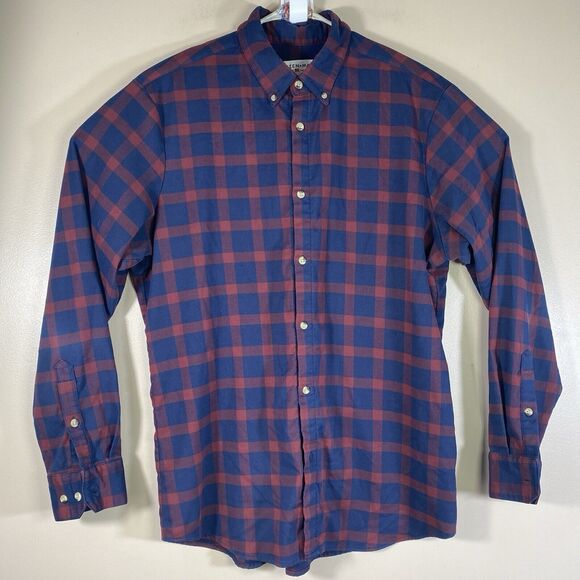 Mizzen Main Shirt Mens XL Trim Red Blue Check Button Flannel No Tuck Quick Dry - Picture 1 of 11